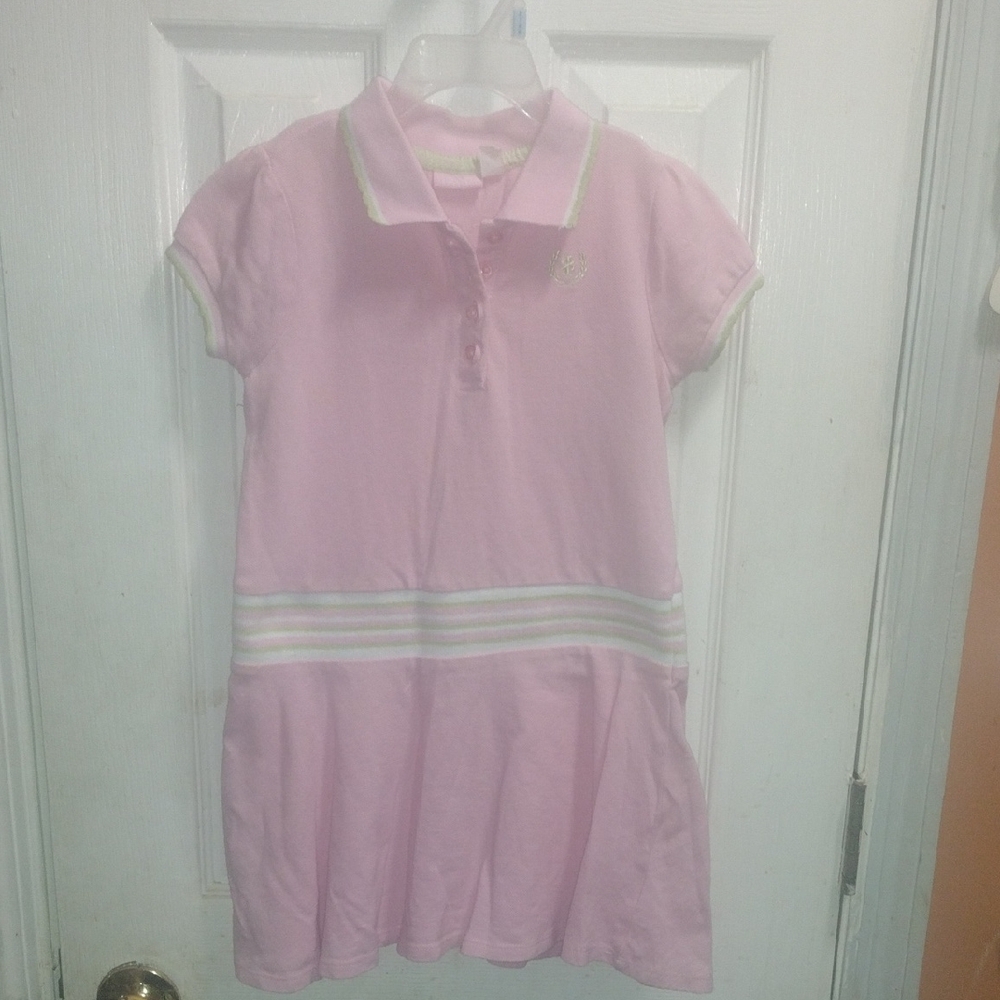 Pink Izod Polo Style Dress with Striped Waist